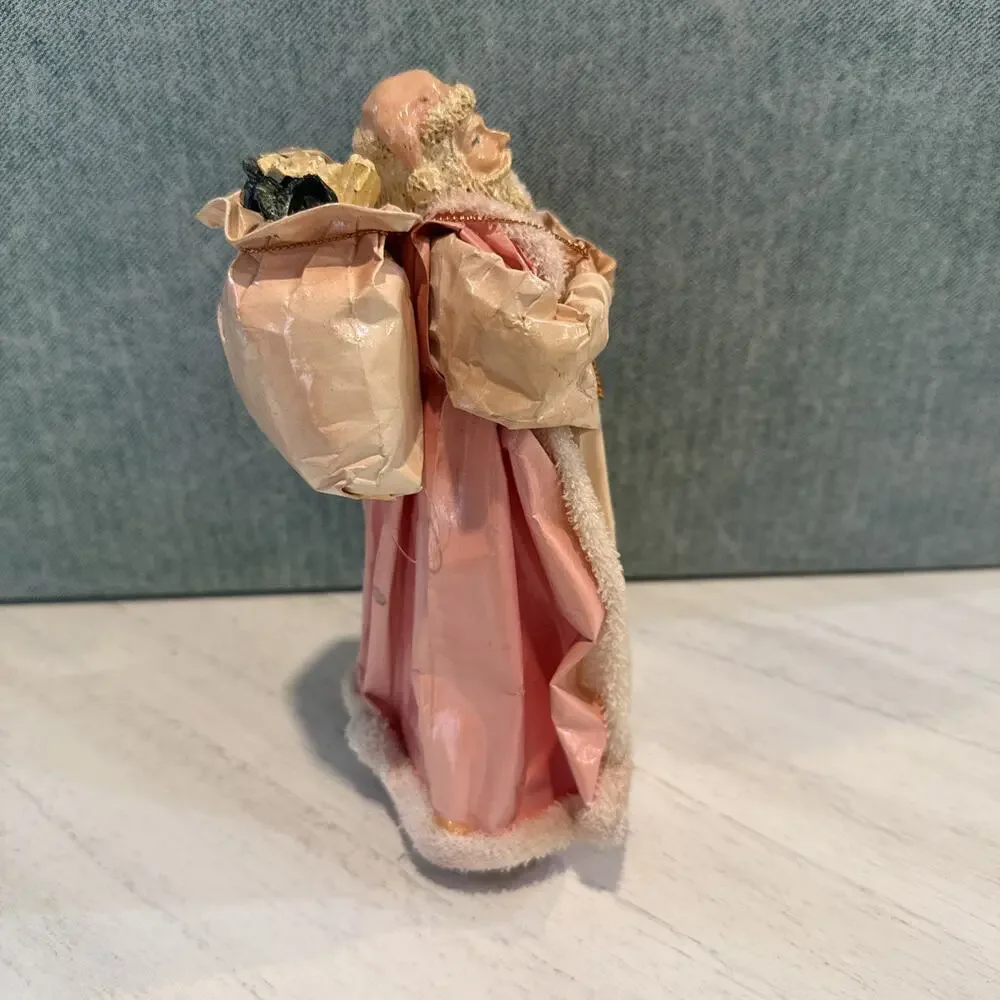 Vintage Silvestri Paper Mache' Santa Claus Pink Tree Topper Table Top 7